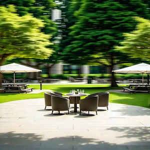 Urban Concept Art: City Park With Outdoor Dining With Beautiful Outdoor