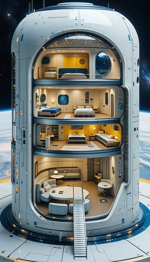 A Futuristic Space Station Is Shown In A Three-dimensional View