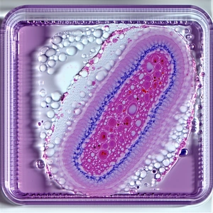A Purple Container Filled With A Pink Substance, Which Appears To Be A Piece Of Meat
