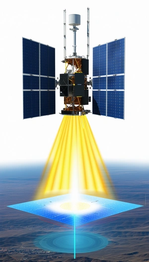 A Spacecraft Is Shown In A Close-up View, With Its Solar Panels And Other Components Clearly Visible