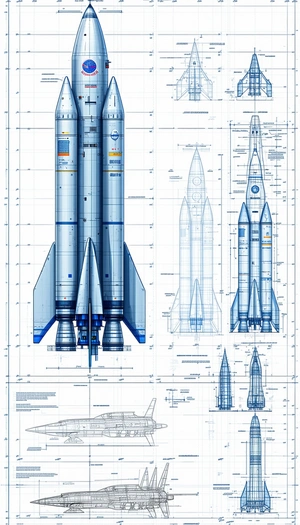 A Blue And White Space Shuttle Is Shown In A Detailed Drawing