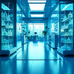 Tech Low Poly: Healthcare Technology In Research Center With Blue-toned Photograph