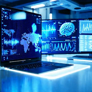 Healthcare Technology In Research Center With Laptop Computer