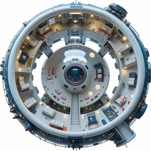 In The Image, There Is A Large, Round, White Spacecraft With A Central Circular Window