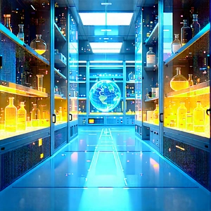 Tech Professional Photography: (futuristic:1.45) Research Laboratory With Image, There
