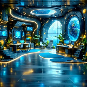(futuristic:1.43) Tech Startup Office With Futuristic Room,