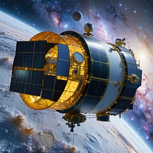 In The Image, There Is A Spacecraft With A Large Dome On Top, Flying Through The Sky