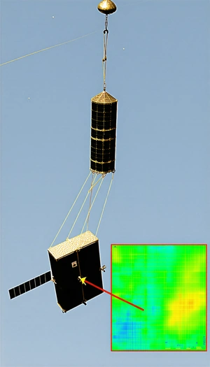 A Spacecraft, Possibly A Satellite, Being Lifted Into The Air By A Crane