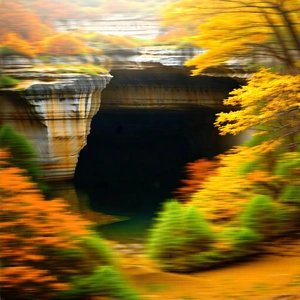 Nature Aerial Photography: Cave Entrance In Autumn Colors With Beautiful Landscape