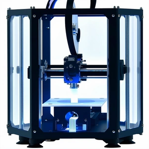 A Blue And White Machine Is In The Process Of Making A Plastic Object