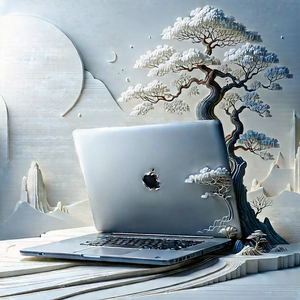 Laptop With Digital Artwork With Laptop Computer