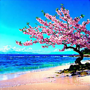 Nature Digital Art: Cherry blossoms in coastal environment