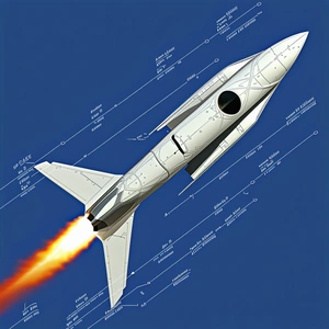 A White Rocket Is Shown In A Blue Sky, With A Diagram Of The Rocket's Components And Their Functions