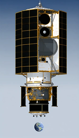 A Spacecraft Is Shown In A Close-up View, With Its Front Facing The Camera