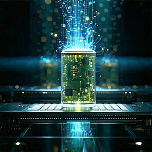 Quantum Computer With Data Streams With Computer Shown