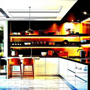 Lifestyle Octane Render: (modern:1.44) Kitchen With Organized Space With Black White