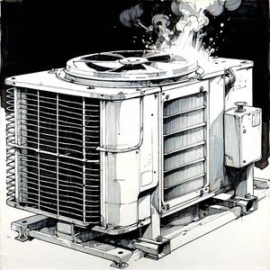 Tech Ink Drawing: Close-up Of Cooling System With Large White