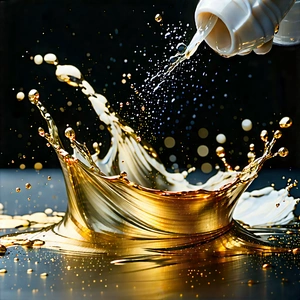 Abstract Food Photography: Metallic Flow With Close-up Bottle