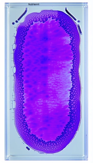 A Purple And Blue Image Of A Cell Is Displayed In A Glass Container