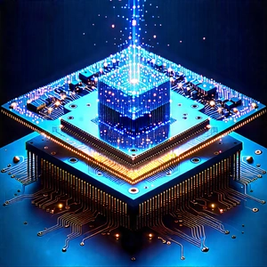 Quantum Computer With Digital Particles With Image, There