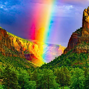 Nature Stock Photography: Rainbow Over Canyon Floor With Beautiful Rainbow