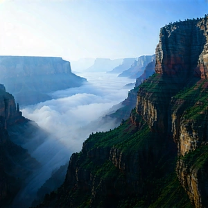 Nature Advertising Photography: Canyon During Foggy Morning With Breathtaking View