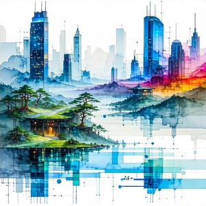 Tech Watercolor Painting: Artificial intelligence visualization