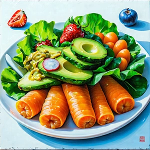 Lifestyle Acrylic Painting: Healthy Meal Prepared With Vibrant Colors With White Plate