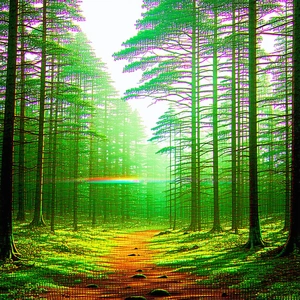 Nature Graphic Design: Rainbow over forest clearing