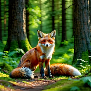 Nature Commercial Photography: Fox In Forest Environment With Sitting Ground