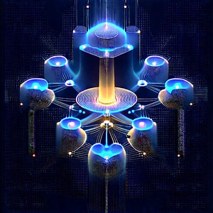 Blockchain Network Visualization With Futuristic, Blue-toned