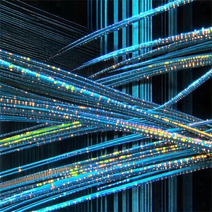 Close-up of fiber optic cables