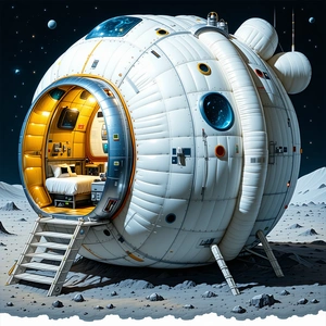 A Large White Spacecraft Is Shown In A Painting, With A Small Room Inside