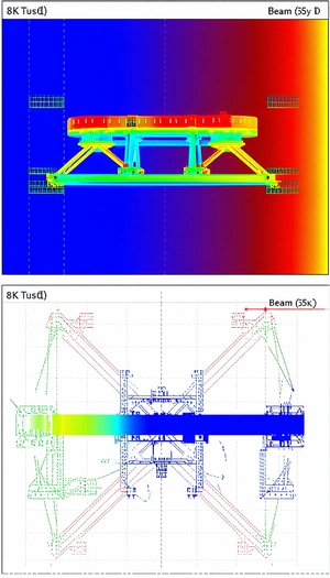 A Large, Colorful Structure With A Beam That Is Being Used To Hold Up A Large