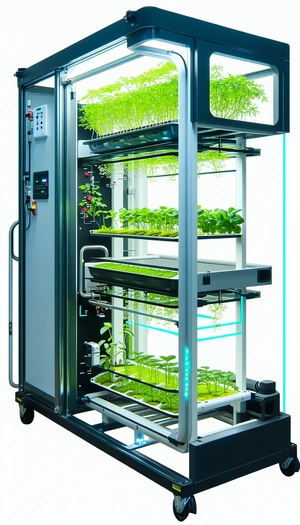 A Large Machine Is Filled With Many Small Plants, Which Are Growing In A Controlled Environment