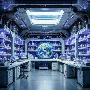 Futuristic Research Laboratory With Image, There