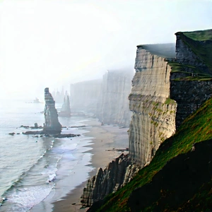 Nature Stock Photography: Coastal cliff during foggy morning