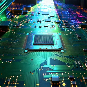 Circuit Board With Holographic Projection With Close-up Computer