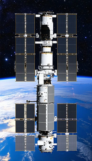 A Large Space Station With A White And Gray Color Scheme