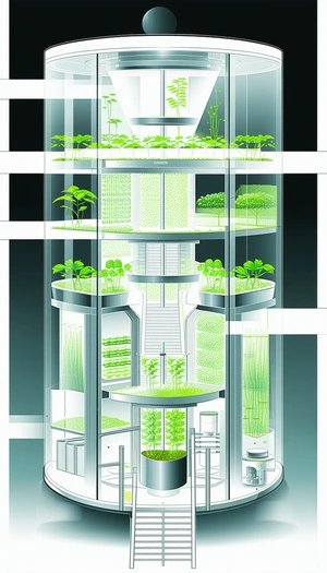 The Image Is A Drawing Of A Large, Multi-level Building That Houses A Variety Of Plants