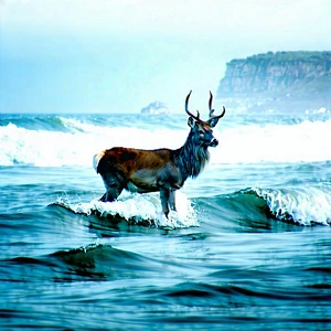 Nature Long Exposure Photography: Deer In (ocean:1.12) Waters With Deer Standing