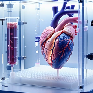 A Heart On Display, Surrounded By Various Tubes And Containers