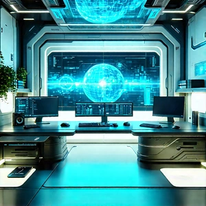 Futuristic Digital Workspace With Image