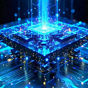 Blockchain Network Visualization With Futuristic, Blue-lit