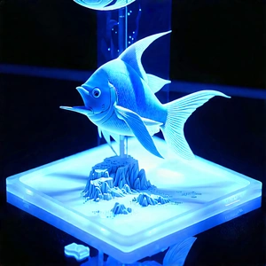 3d Printer With Holographic Projection With Blue Fish