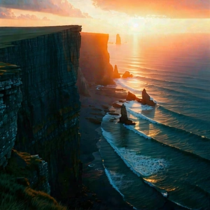 Nature Minimalist Design: Coastal Cliff During Sunrise With Beautiful Sunset