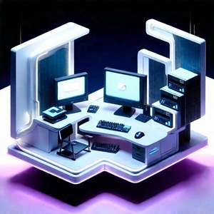 Futuristic Digital Workspace With Image, There