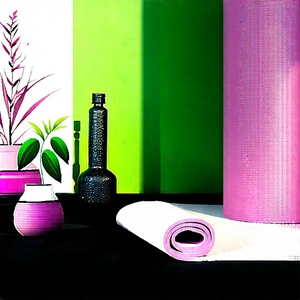 Lifestyle Concept Art: Wellness Scene With Yoga Mat And Plants With Table Variety