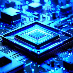 Microchip with blue light glow