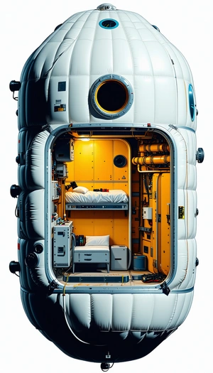A Small, White Spacecraft With A Bedroom-like Interior